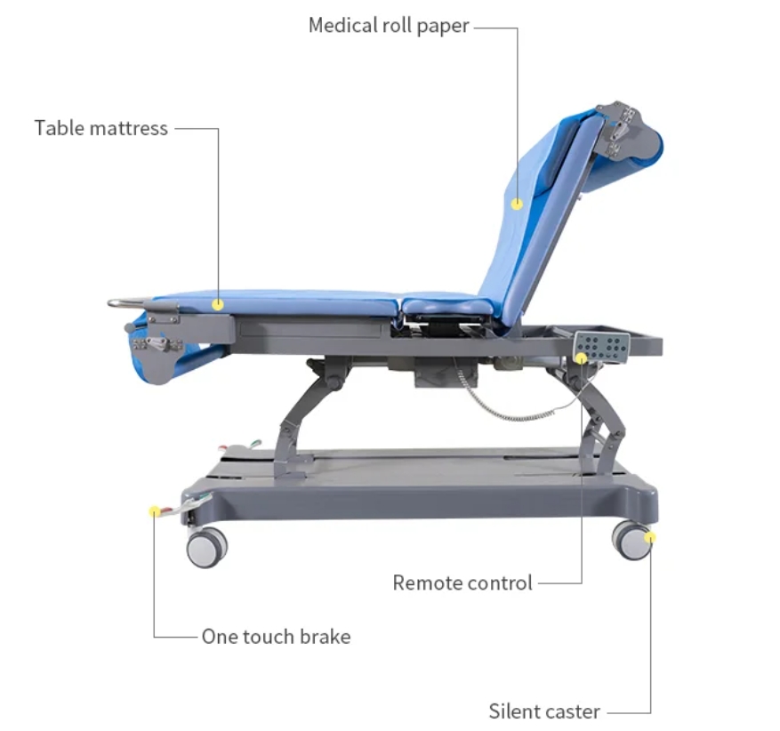 Bagong Disenyo Ultrasound Electric Awtomatikong Pagbabago ng Papel Examination Bed Ultrasound Table